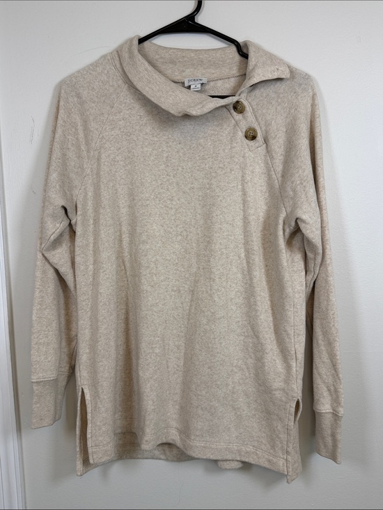 J. Crew Tops - J.Crew Button Collar Tunic Sweatshirt Oatmeal Heather Beige Pullover Small